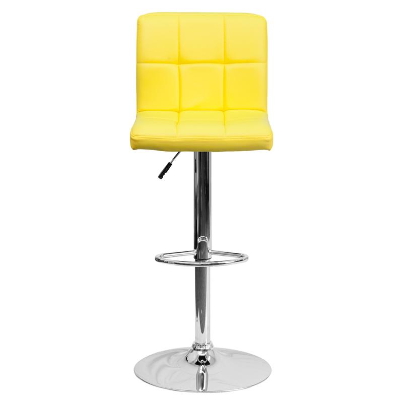 Contemporary Yellow Quilted Vinyl Adjustable Height Barstool With Chrome Base By Flash Furniture | Bar Stools | Modishstore - 4