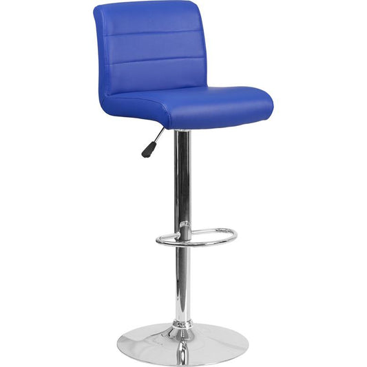 Contemporary Blue Vinyl Adjustable Height Barstool With Rolled Seat And Chrome Base By Flash Furniture | Bar Stools | Modishstore