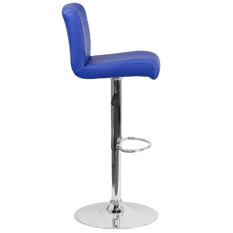Contemporary Blue Vinyl Adjustable Height Barstool With Rolled Seat And Chrome Base By Flash Furniture | Bar Stools | Modishstore - 2