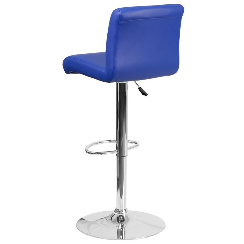 Contemporary Blue Vinyl Adjustable Height Barstool With Rolled Seat And Chrome Base By Flash Furniture | Bar Stools | Modishstore - 3