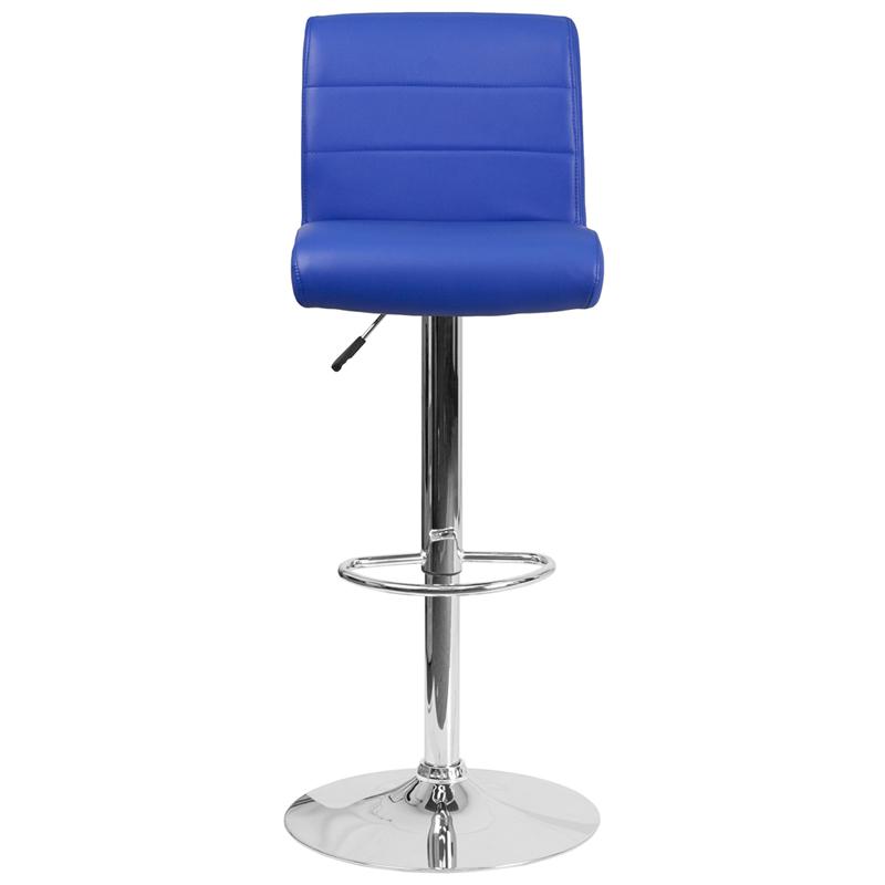 Contemporary Blue Vinyl Adjustable Height Barstool With Rolled Seat And Chrome Base By Flash Furniture | Bar Stools | Modishstore - 4