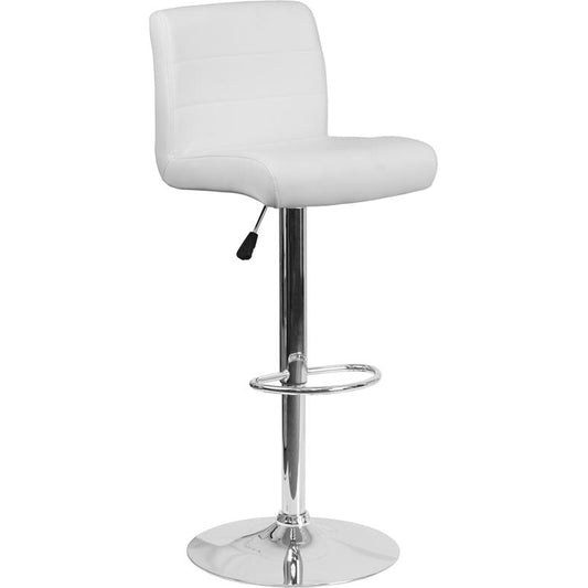 Contemporary White Vinyl Adjustable Height Barstool With Rolled Seat And Chrome Base By Flash Furniture | Bar Stools | Modishstore