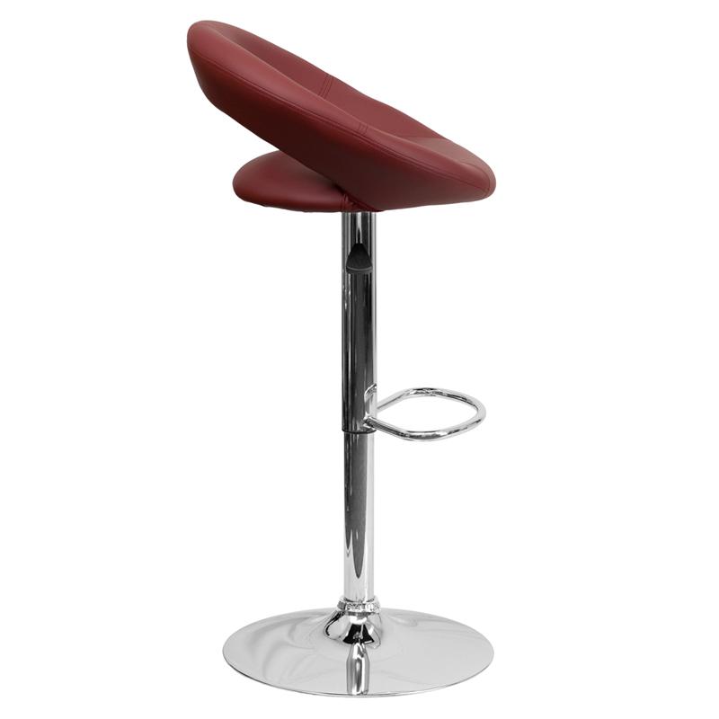 Contemporary Burgundy Vinyl Rounded Orbit-Style Back Adjustable Height Barstool With Chrome Base By Flash Furniture | Bar Stools | Modishstore - 2