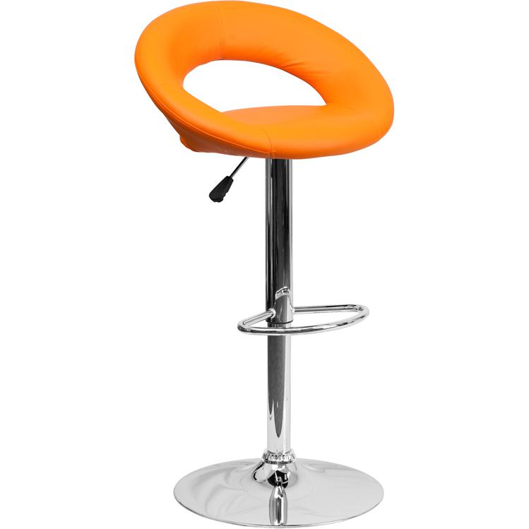 Contemporary Orange Vinyl Rounded Orbit-Style Back Adjustable Height Barstool With Chrome Base By Flash Furniture | Bar Stools | Modishstore - 1