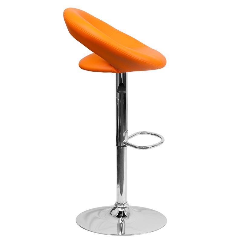 Contemporary Orange Vinyl Rounded Orbit-Style Back Adjustable Height Barstool With Chrome Base By Flash Furniture | Bar Stools | Modishstore - 2