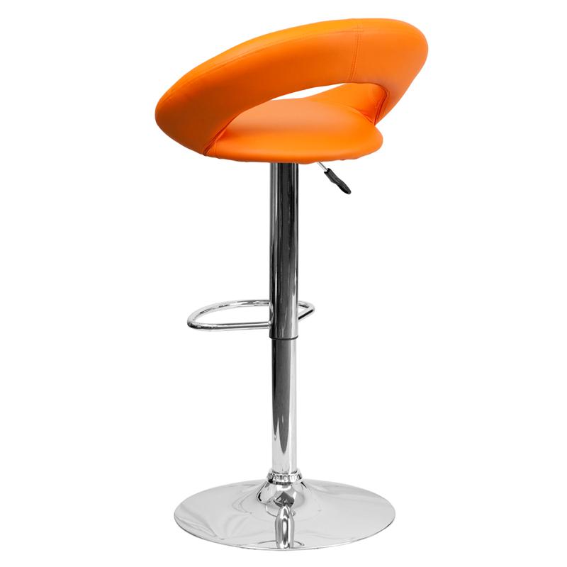 Contemporary Orange Vinyl Rounded Orbit-Style Back Adjustable Height Barstool With Chrome Base By Flash Furniture | Bar Stools | Modishstore - 3