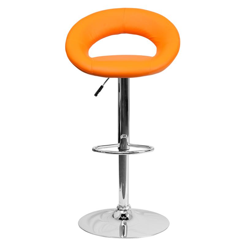 Contemporary Orange Vinyl Rounded Orbit-Style Back Adjustable Height Barstool With Chrome Base By Flash Furniture | Bar Stools | Modishstore - 4