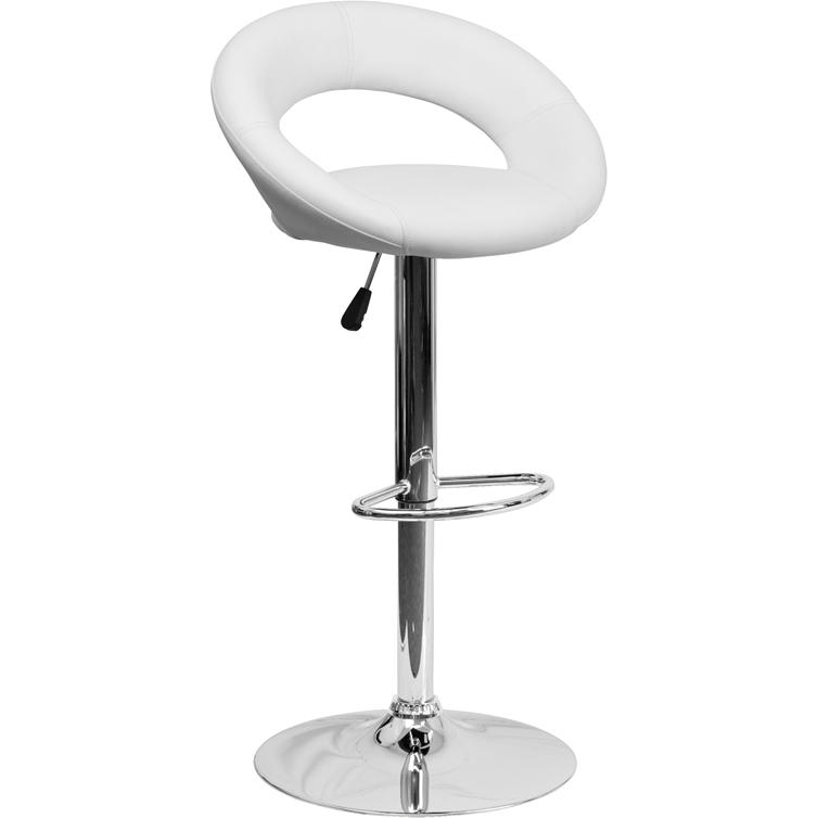 Contemporary White Vinyl Rounded Orbit-Style Back Adjustable Height Barstool With Chrome Base By Flash Furniture | Bar Stools | Modishstore - 1