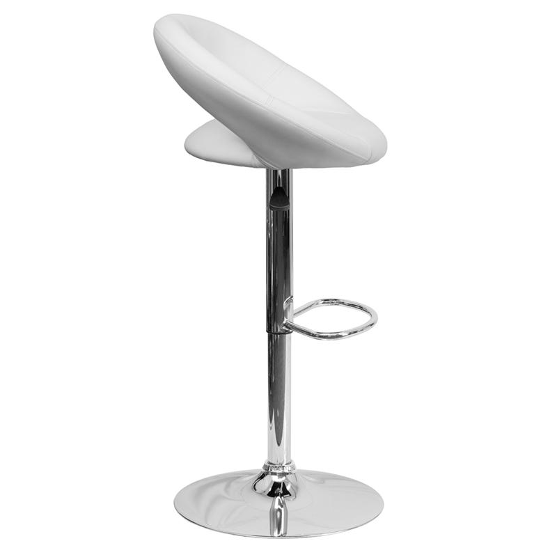 Contemporary White Vinyl Rounded Orbit-Style Back Adjustable Height Barstool With Chrome Base By Flash Furniture | Bar Stools | Modishstore - 2