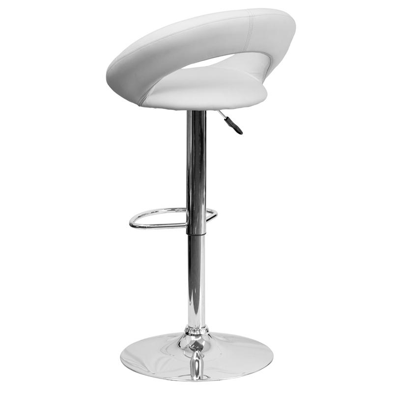 Contemporary White Vinyl Rounded Orbit-Style Back Adjustable Height Barstool With Chrome Base By Flash Furniture | Bar Stools | Modishstore - 3