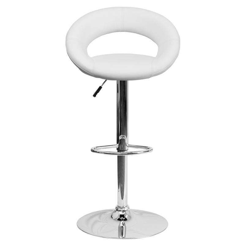Contemporary White Vinyl Rounded Orbit-Style Back Adjustable Height Barstool With Chrome Base By Flash Furniture | Bar Stools | Modishstore - 4