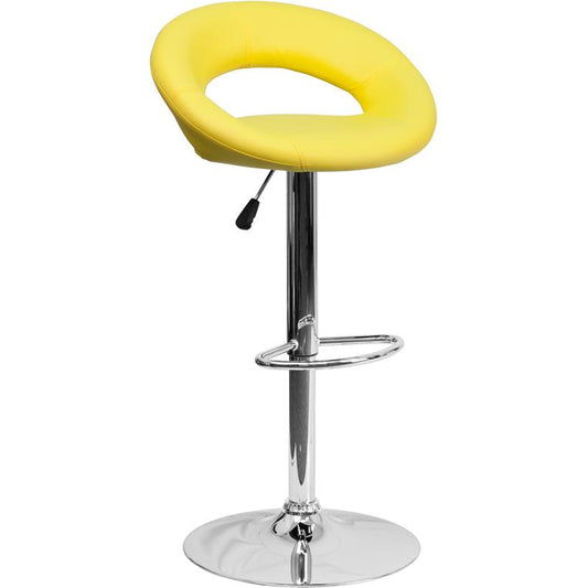 Contemporary Yellow Vinyl Rounded Orbit-Style Back Adjustable Height Barstool With Chrome Base By Flash Furniture | Bar Stools | Modishstore