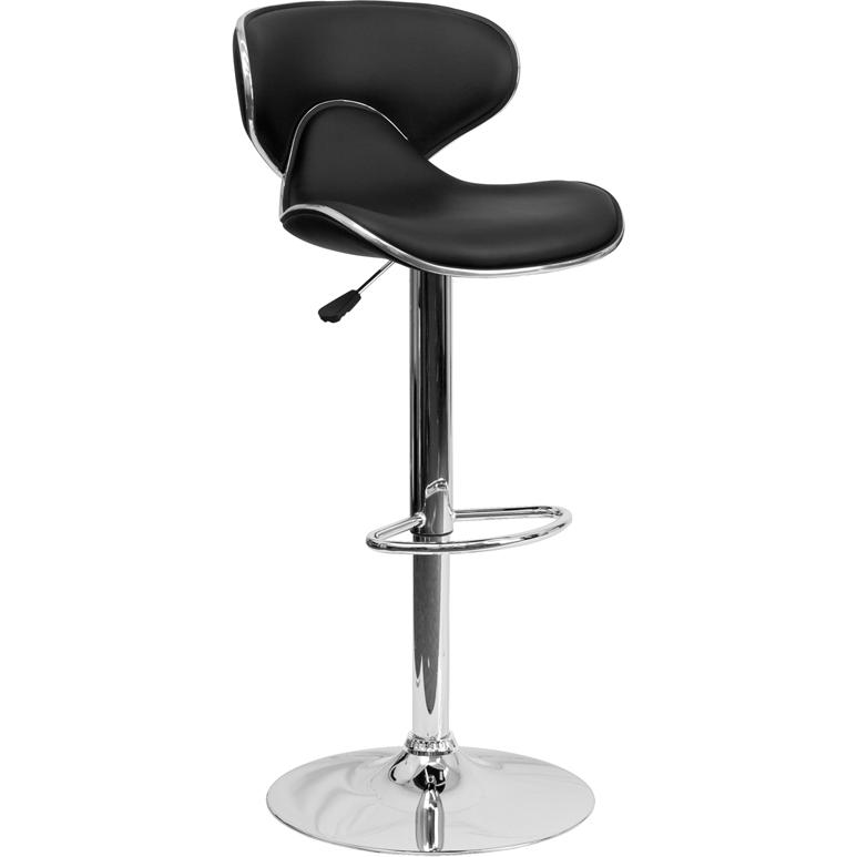 Contemporary Cozy Mid-Back Black Vinyl Adjustable Height Barstool With Chrome Base By Flash Furniture | Bar Stools | Modishstore - 1