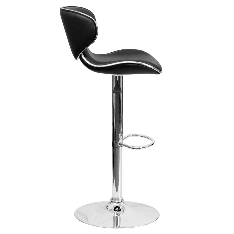 Contemporary Cozy Mid-Back Black Vinyl Adjustable Height Barstool With Chrome Base By Flash Furniture | Bar Stools | Modishstore - 2