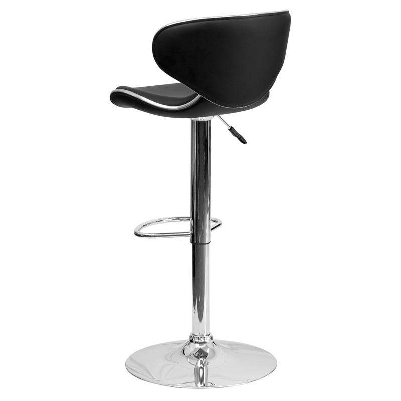 Contemporary Cozy Mid-Back Black Vinyl Adjustable Height Barstool With Chrome Base By Flash Furniture | Bar Stools | Modishstore - 3