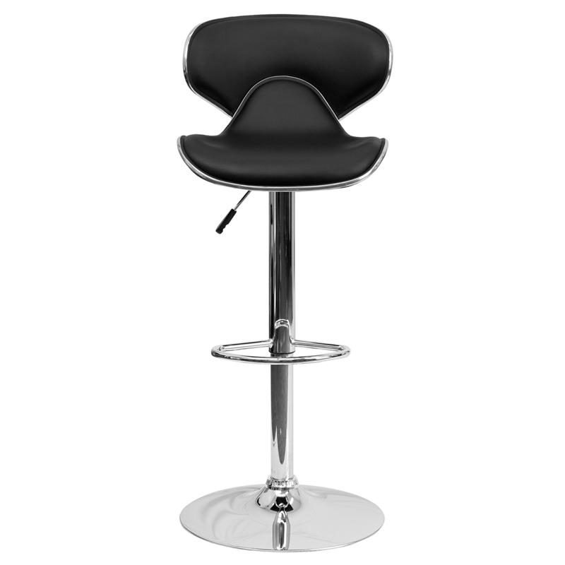 Contemporary Cozy Mid-Back Black Vinyl Adjustable Height Barstool With Chrome Base By Flash Furniture | Bar Stools | Modishstore - 4