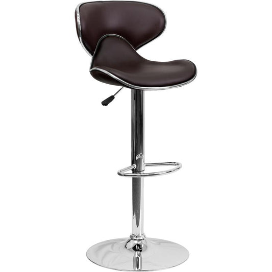 Contemporary Cozy Mid-Back Brown Vinyl Adjustable Height Barstool With Chrome Base By Flash Furniture | Bar Stools | Modishstore