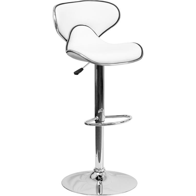 Contemporary Cozy Mid-Back White Vinyl Adjustable Height Barstool With Chrome Base By Flash Furniture | Bar Stools | Modishstore - 1