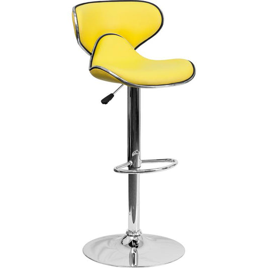 Contemporary Cozy Mid-Back Yellow Vinyl Adjustable Height Barstool With Chrome Base By Flash Furniture | Bar Stools | Modishstore - 1
