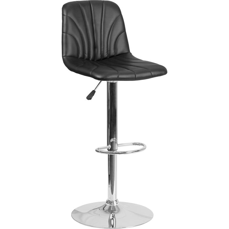 Contemporary Black Vinyl Adjustable Height Barstool With Embellished Stitch Design And Chrome Base By Flash Furniture | Bar Stools | Modishstore - 1