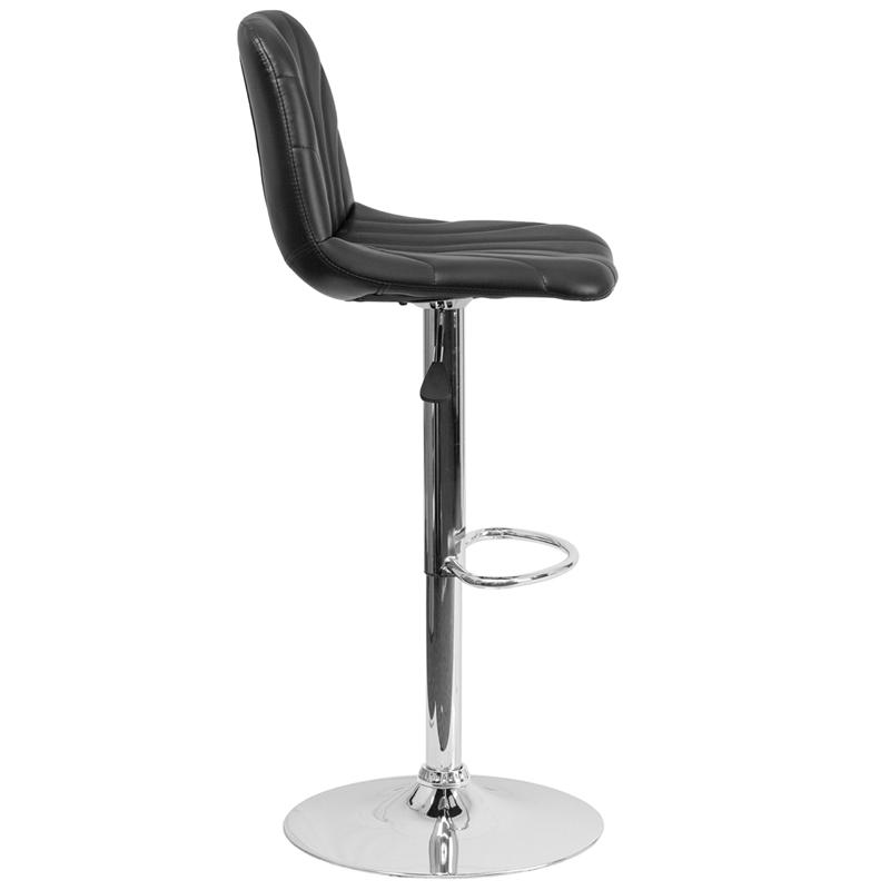 Contemporary Black Vinyl Adjustable Height Barstool With Embellished Stitch Design And Chrome Base By Flash Furniture | Bar Stools | Modishstore - 2