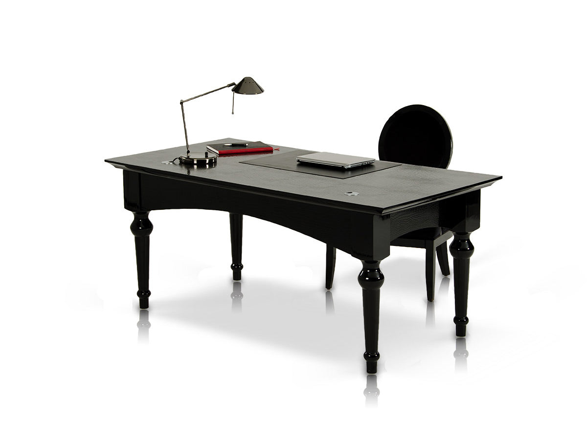 A&X Ambassador - Transitional Black Crocodile Lacquer Office Desk | Desks | Modishstore - 2