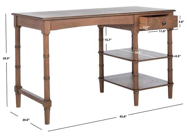 Safavieh Henric 1 Drawer 2 Shelf Desk - Brown | Desks | Modishstore - 4