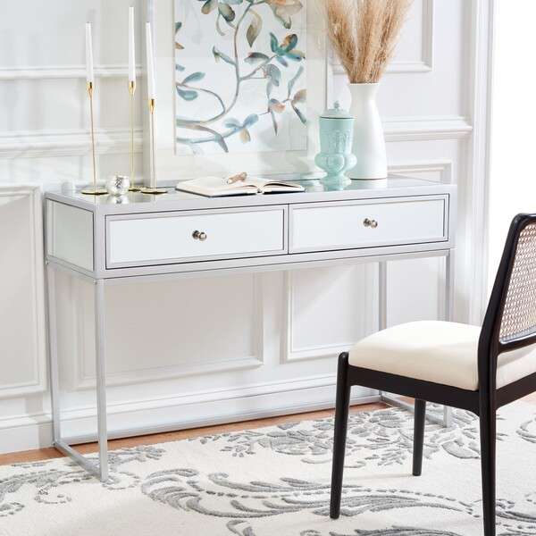 Safavieh Aster 2 Drawer Mirrored Desk - Silver | Desks | Modishstore - 4