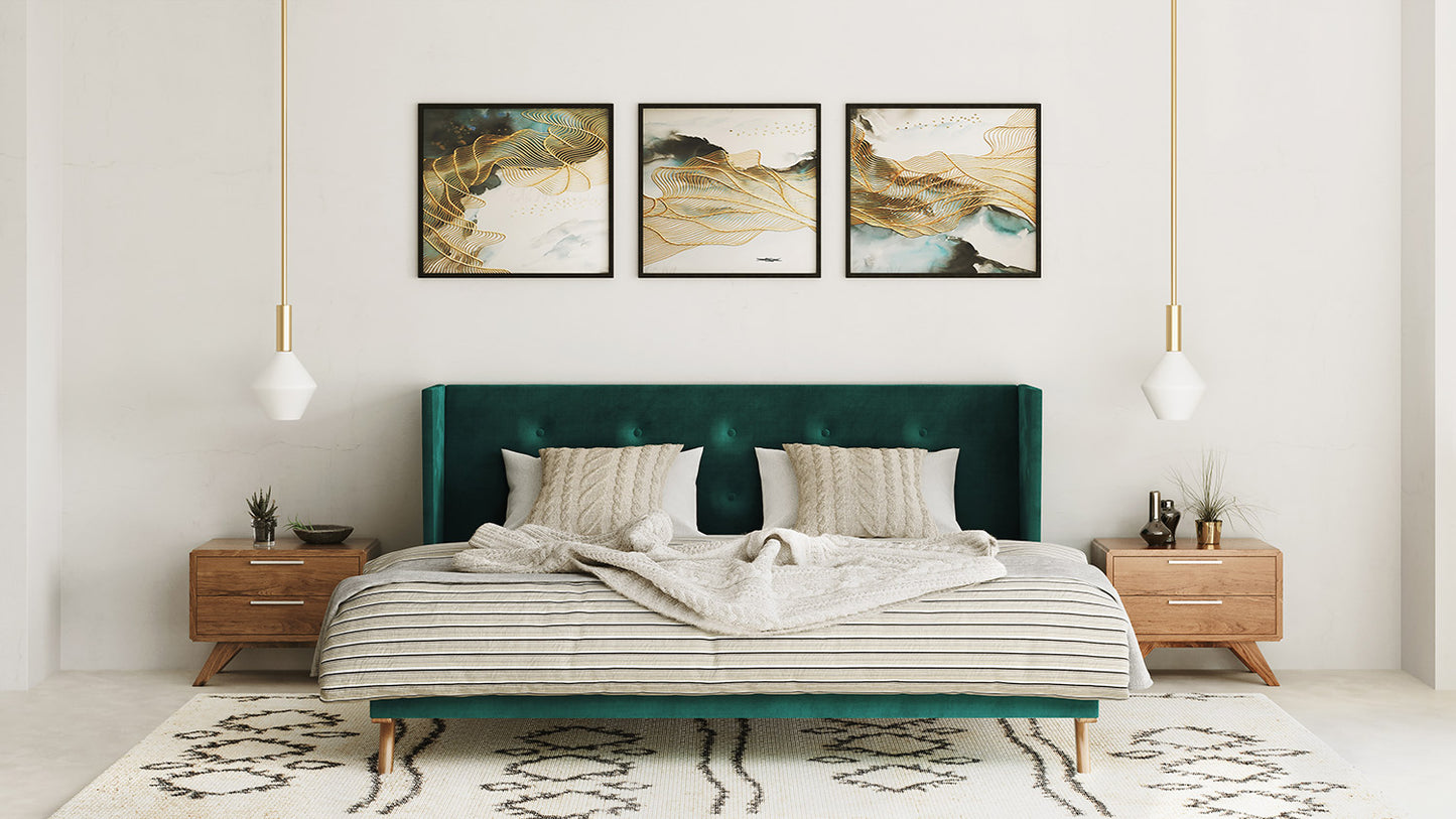 Nova Domus Durango Modern Green Fabric & Walnut Bed | Beds | Modishstore - 2