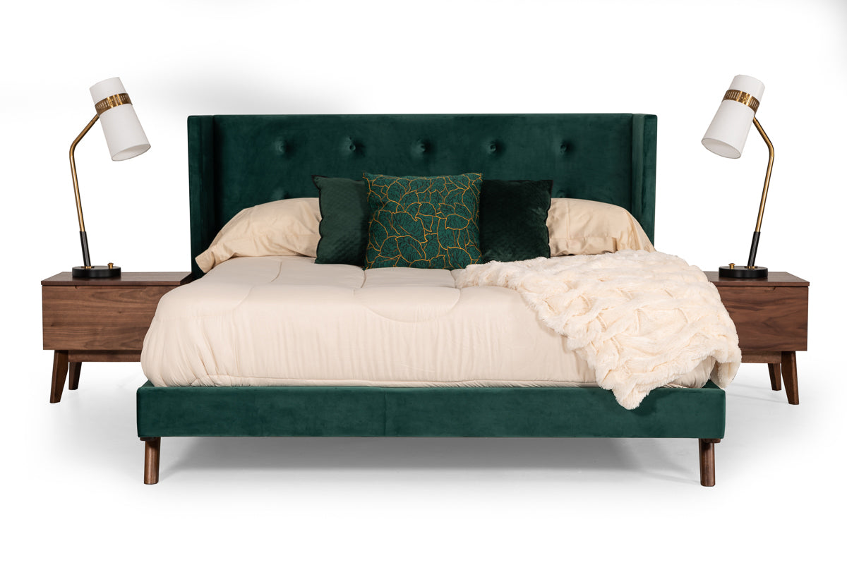 Nova Domus Durango Modern Green Fabric & Walnut Bed | Beds | Modishstore - 3