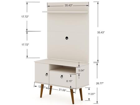 Manhattan Comfort Tribeca 35.43 Mid-Century Modern TV Stand and Panel with Media and Display Shelves in Off White | TV Stands | Modishstore - 7