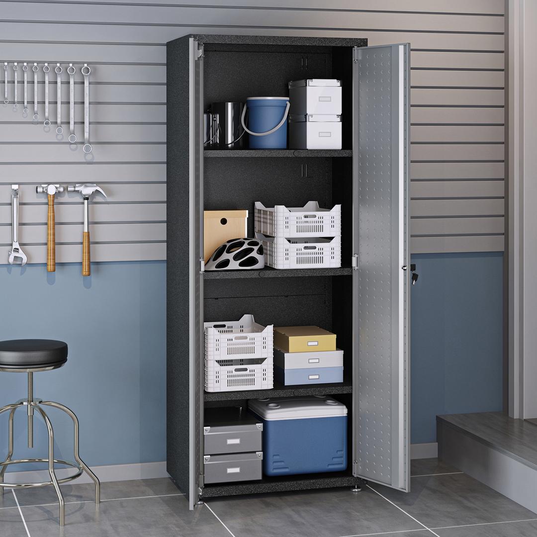 Manhattan Comfort 1GMCF Fortress Textured Metal 75.4" Garage Cabinet with 4 Adjustable Shelves In Grey | Cabinets | Modishstore-4