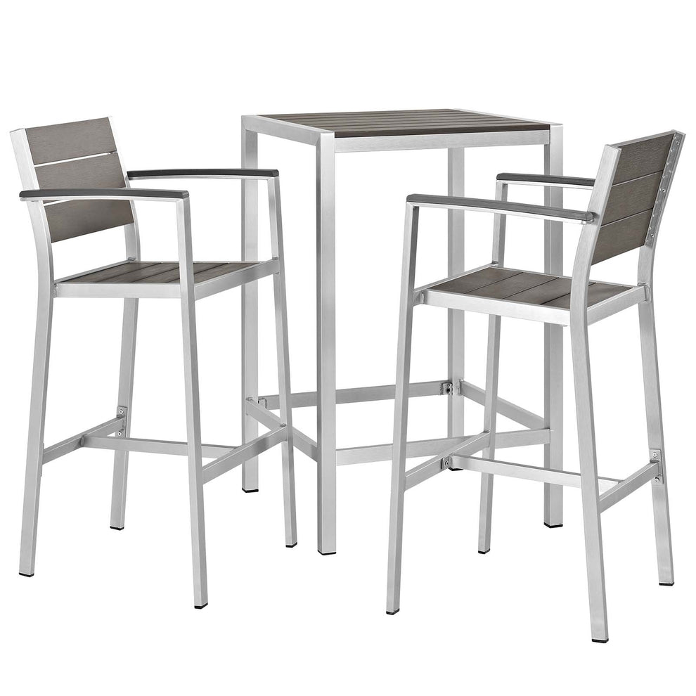 Modway Shore 3 Piece Outdoor Patio Aluminum Outdoor Pub Set in Silver Gray - EEI-3157 | Outdoor Dining Sets | Modishstore - 2