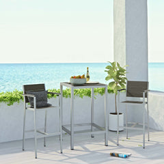 Modway Shore 3 Piece Outdoor Patio Aluminum Outdoor Pub Set in Silver Gray - EEI-3157