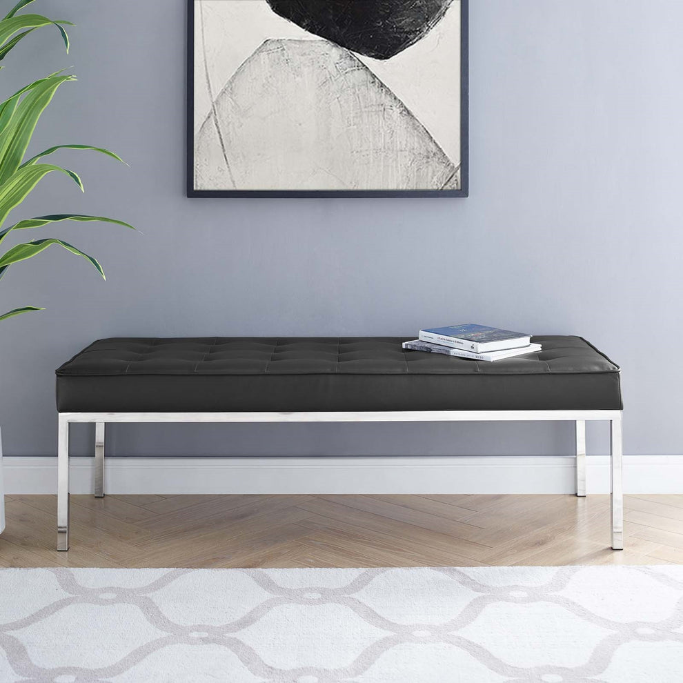 Modway Loft Tufted Button Large Upholstered Faux Leather Bench - EEI-3397 | Benches | Modishstore - 5