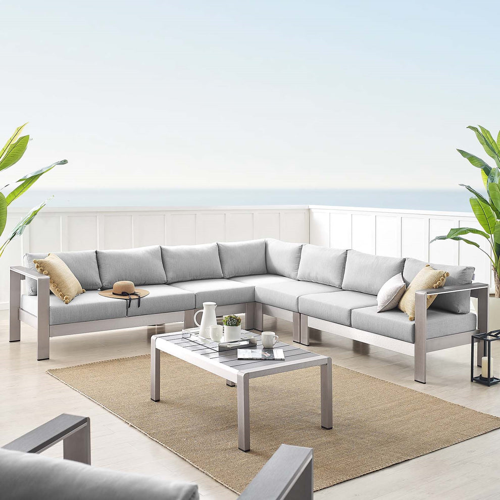 Modway Shore Sunbrella® Fabric Outdoor Patio Aluminum 6 Piece Sectional Sofa Set - EEI-4319 | Outdoor Sofas, Loveseats & Sectionals | Modishstore - 1