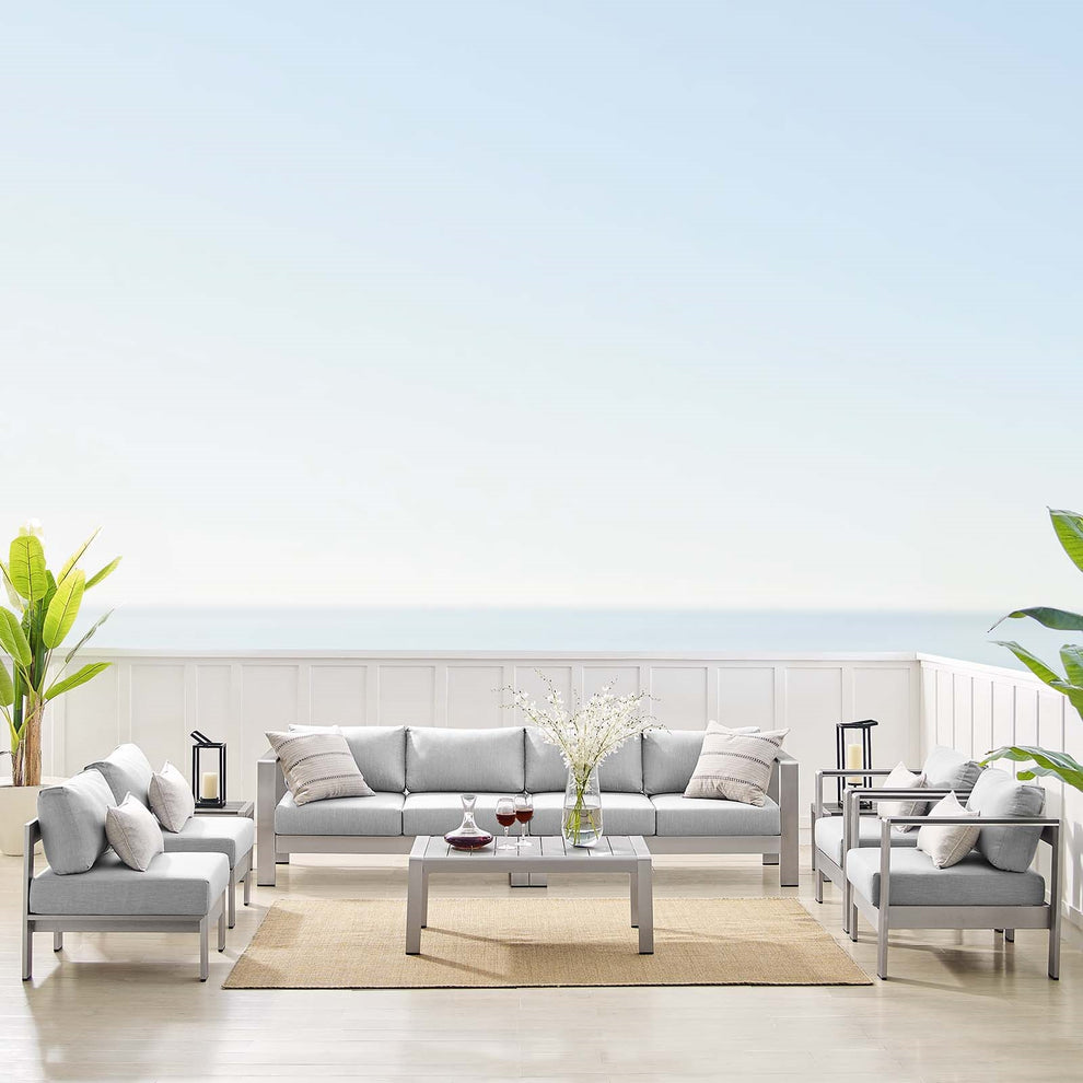 Modway Shore Sunbrella® Fabric Outdoor Patio Aluminum 9 Piece Sectional Sofa Set - EEI-4320 | Outdoor Sofas, Loveseats & Sectionals | Modishstore - 1