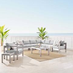 Modway Shore Sunbrella® Fabric Outdoor Patio Aluminum 8 Piece Sectional Sofa Set - EEI-4321