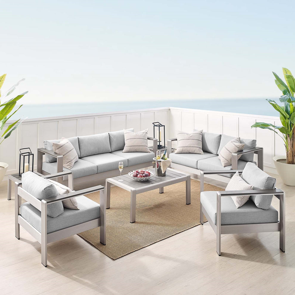 Modway Shore Sunbrella® Fabric Outdoor Patio Aluminum 7 Piece Set - EEI-4322 | Outdoor Sofas, Loveseats & Sectionals | Modishstore - 1