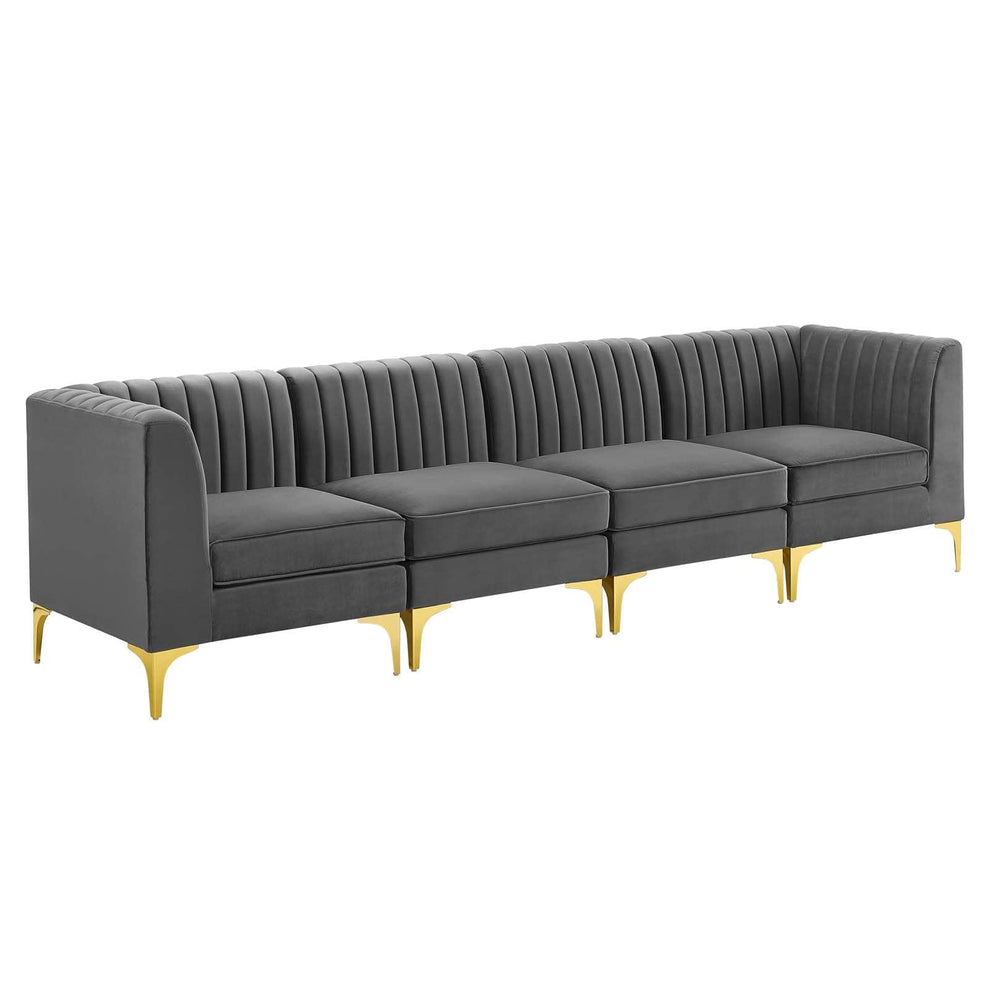 Modway Triumph Channel Tufted Performance Velvet 4-Seater Sofa - EEI-4348 | Sofa Set | Modishstore - 2