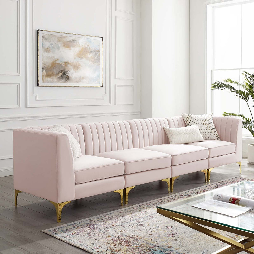Modway Triumph Channel Tufted Performance Velvet 4-Seater Sofa - EEI-4348 | Sofa Set | Modishstore - 18