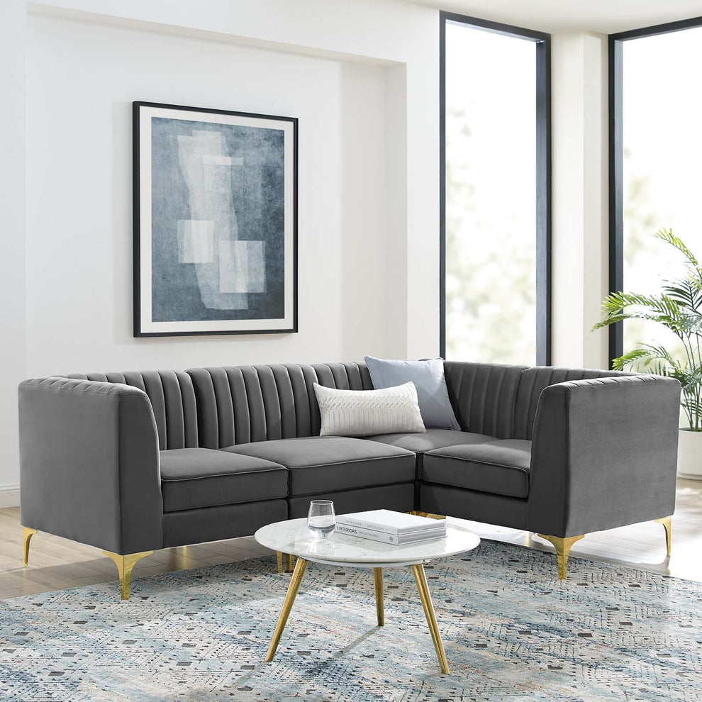 Modway Triumph Channel Tufted Performance Velvet 4-Piece Sectional Sofa - EEI-4349 | Sofa Set | Modishstore - 1