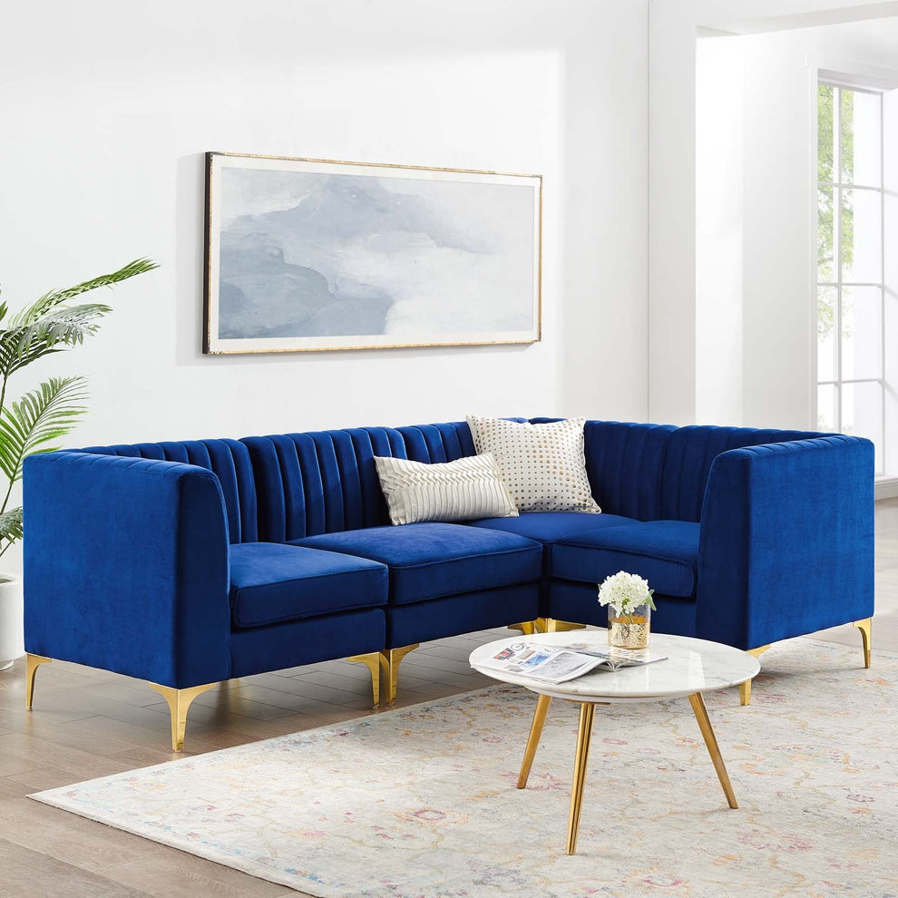 Modway Triumph Channel Tufted Performance Velvet 4-Piece Sectional Sofa - EEI-4349 | Sofa Set | Modishstore - 10