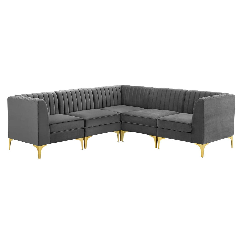 Modway Triumph Channel Tufted Performance Velvet 5-Piece Sectional Sofa-EEI-4350 - EEI-4350 | Sofa Set | Modishstore - 2