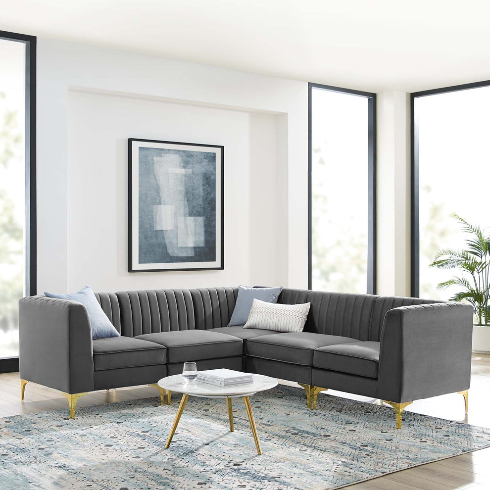 Modway Triumph Channel Tufted Performance Velvet 5-Piece Sectional Sofa-EEI-4350 - EEI-4350 | Sofa Set | Modishstore - 1