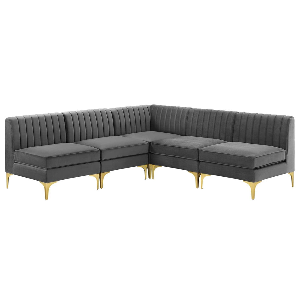 Modway Triumph Channel Tufted Performance Velvet 5-Piece Sectional Sofa - EEI-4351 | Sofa Set | Modishstore - 2