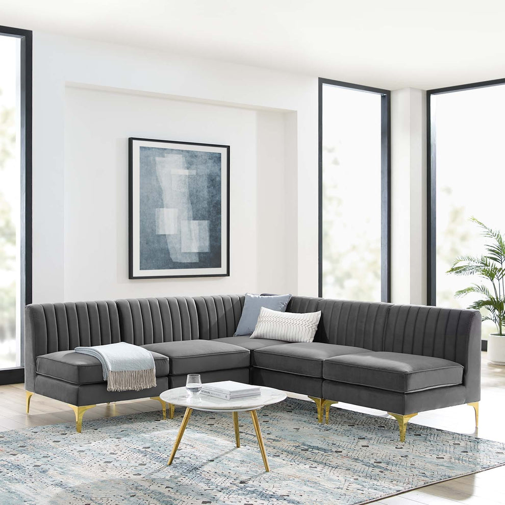 Modway Triumph Channel Tufted Performance Velvet 5-Piece Sectional Sofa - EEI-4351 | Sofa Set | Modishstore - 1