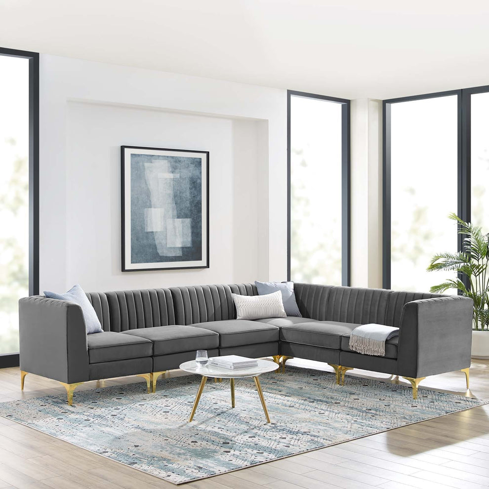 Modway Triumph Channel Tufted Performance Velvet 6-Piece Sectional Sofa - EEI-4352 | Sofa Set | Modishstore - 1
