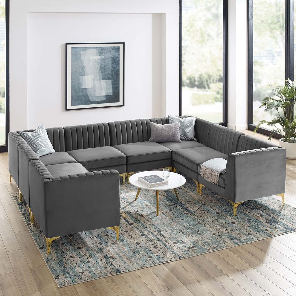 Modway Triumph Channel Tufted Performance Velvet 8-Piece Sectional Sofa - EEI-4353 | Sofa Set | Modishstore - 1