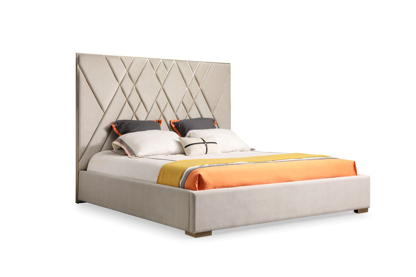 Modrest Eldora - Glam Beige Velvet and Brushed Brass Bed | Beds | Modishstore - 4